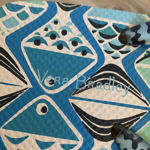 VERA BRADLEY go fish rubber flip flops in cool blue teal back color combo - Picture 2 of 9